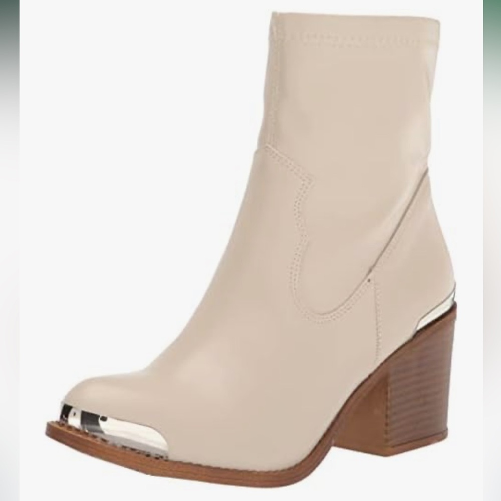 Dirty Laundry Cream Heeled Boots with Gold Accents